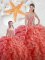 Decent Sleeveless Organza Floor Length Lace Up Quinceanera Gowns in Coral Red with Beading and Ruffles
