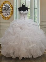 Beautiful Sequins Ball Gowns Ball Gown Prom Dress White Sweetheart Organza Sleeveless Floor Length Lace Up