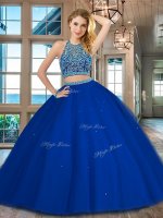 Glorious Royal Blue Tulle Backless Scoop Sleeveless Floor Length Sweet 16 Quinceanera Dress Beading(SKU SXQD004-2BIZ)