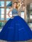 Glorious Royal Blue Tulle Backless Scoop Sleeveless Floor Length Sweet 16 Quinceanera Dress Beading