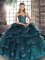 Great Floor Length Ball Gowns Sleeveless Teal 15th Birthday Dress Lace Up