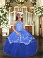 High Quality Tulle Sleeveless Floor Length Little Girl Pageant Gowns and Beading and Appliques