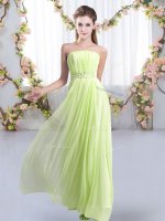 Fashionable Sleeveless Chiffon Sweep Train Lace Up Dama Dress in Yellow Green with Beading(SKU BMT0425-3BIZ)