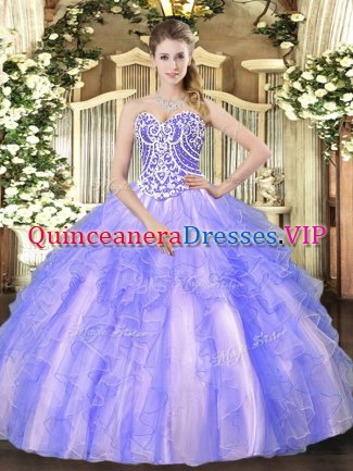 Lavender Sleeveless Beading and Ruffles High Low Quinceanera Gown