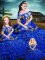 Royal Blue Sleeveless Floor Length Embroidery and Ruffles Lace Up Sweet 16 Dress