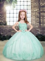 Floor Length Apple Green Pageant Dress Toddler Tulle Sleeveless Beading