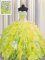 Charming Visible Boning Floor Length Yellow Quinceanera Dress Organza and Sequined Sleeveless Beading and Ruffles and Sequins