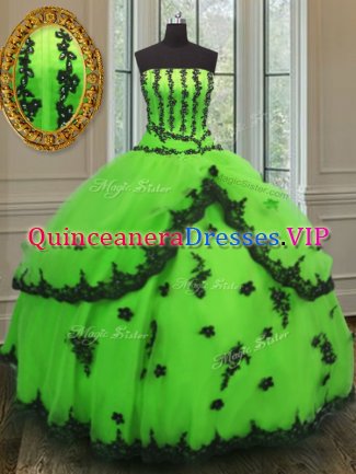 Custom Design Strapless Sleeveless Lace Up Sweet 16 Quinceanera Dress Organza