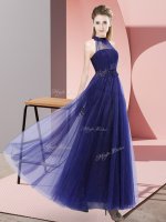 Purple Halter Top Neckline Beading and Appliques Quinceanera Court of Honor Dress Sleeveless Lace Up