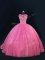 Hot Pink Ball Gowns Scoop Sleeveless Tulle Floor Length Lace Up Beading and Lace and Sequins Quinceanera Dress