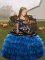 Blue Straps Neckline Embroidery and Ruffled Layers Pageant Dress for Teens Sleeveless Lace Up