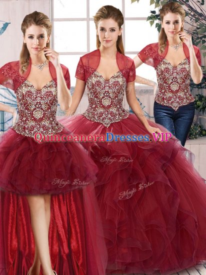 Spectacular Burgundy Off The Shoulder Neckline Beading and Ruffles Quince Ball Gowns Sleeveless Lace Up - Click Image to Close