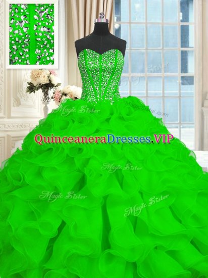 Fashion Sweetheart Sleeveless Brush Train Lace Up 15th Birthday Dress Organza - Click Image to Close