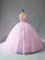 Admirable Court Train Two Pieces 15 Quinceanera Dress Baby Pink Halter Top Tulle Sleeveless Zipper