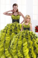 Yellow Green Organza Lace Up Sweet 16 Dresses Sleeveless Floor Length Beading and Appliques and Ruffles