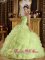 Moca Dominican Republic Yellow Green Organza Ruffle Layers Quinceanera Dress With Applique decorate Strapless Bodice