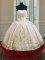 On Sale Beading and Embroidery and Ruffled Layers Ball Gown Prom Dress White and Red Lace Up Sleeveless Floor Length