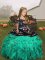 Straps Sleeveless Pageant Gowns For Girls Floor Length Embroidery Turquoise Organza