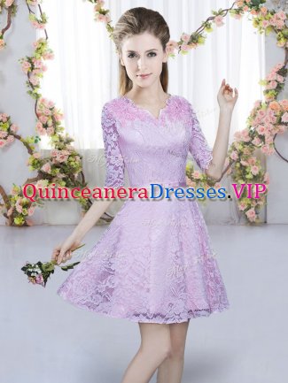 Belt Dama Dress for Quinceanera Lavender Zipper Half Sleeves Mini Length