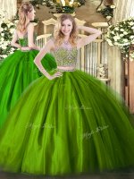Pretty Tulle Sleeveless Floor Length Quinceanera Gowns and Beading
