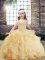 Enchanting Gold Lace Up Straps Beading and Ruffles Little Girl Pageant Gowns Tulle Sleeveless