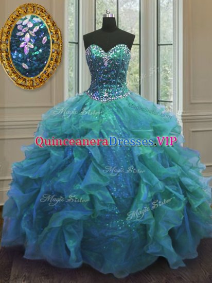 Cute Sweetheart Sleeveless Lace Up 15 Quinceanera Dress Blue Organza - Click Image to Close