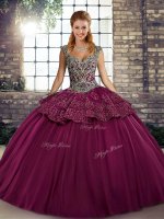 Charming Floor Length Fuchsia Quinceanera Dresses Straps Sleeveless Lace Up