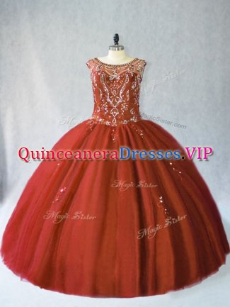 Sweet Rust Red Lace Up Vestidos de Quinceanera Beading Sleeveless Floor Length