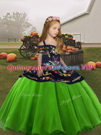 Dazzling Embroidery Little Girl Pageant Gowns Lace Up Sleeveless Floor Length