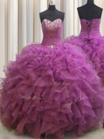 High Quality Beaded Bust Sleeveless Lace Up Floor Length Beading and Ruffles Quinceanera Gowns