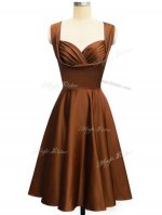 Chocolate Quinceanera Court of Honor Dress Prom and Party and Wedding Party with Ruching Straps Sleeveless Lace Up