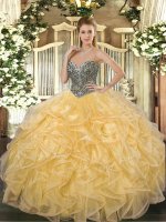 Shining Sleeveless Beading and Ruffles Lace Up Vestidos de Quinceanera