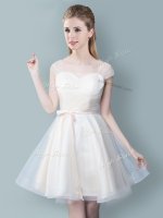 Latest Champagne Vestidos de Damas Prom and Party and Wedding Party with Ruching and Bowknot Straps Cap Sleeves Zipper