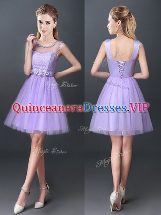 Lavender Scoop Lace Up Lace Vestidos de Damas Sleeveless