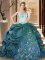 Fitting Turquoise Taffeta Lace Up Strapless Sleeveless Floor Length 15th Birthday Dress Embroidery and Pick Ups
