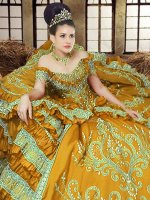 Amazing Ball Gowns Vestidos de Quinceanera Gold Off The Shoulder Satin Sleeveless Floor Length Lace Up