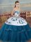 Deluxe Tulle Sweetheart Sleeveless Lace Up Embroidery and Bowknot Sweet 16 Dresses in Blue And White