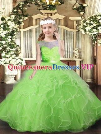 Best Scoop Sleeveless Little Girls Pageant Dress Wholesale Floor Length Lace and Ruffles Tulle