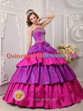 Ogunquit Maine/ME Multi-color Ball Gown Strapless Floor-length Taffeta Appliques with Bow Band Cake Quinceanera Dress