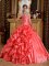 Waukon Iowa/IA Stylish Orange Red Emboridery and Beading Sweet 16 Dress With Sweetheart Strapless Taffeta