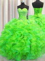 Sweetheart Sleeveless Quinceanera Gowns Floor Length Beading and Ruffles Green Organza(SKU PSSW0485-3BIZ)