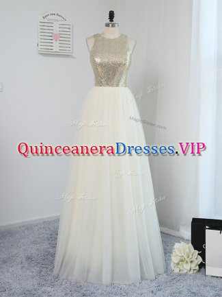 Scoop Sleeveless Tulle Dama Dress for Quinceanera Sequins Backless