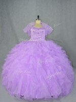 Lavender Side Zipper Sweetheart Beading and Ruffles Quinceanera Dress Organza Sleeveless