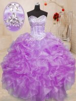 New Arrival Sweetheart Sleeveless Organza Sweet 16 Dresses Beading and Ruffles Lace Up