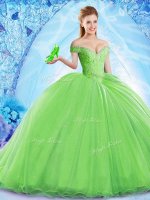Off The Shoulder Sleeveless Quince Ball Gowns Brush Train Beading Organza(SKU CDLAPJ007-9BIZ)