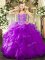 Purple Sweet 16 Dress Military Ball and Sweet 16 and Quinceanera with Beading and Ruffles Sweetheart Sleeveless Lace Up