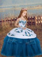 Blue Ball Gowns Tulle Straps Sleeveless Embroidery Floor Length Lace Up Little Girls Pageant Gowns(SKU PAG1279-11BIZ)