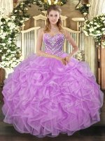 Classical Lilac Lace Up Sweetheart Beading Quinceanera Dresses Tulle Sleeveless