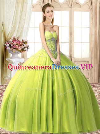 Cheap Yellow Green Ball Gowns Tulle Sweetheart Sleeveless Beading Floor Length Lace Up Quinceanera Gowns