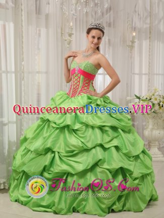 Villepinte France Special Spring Green Sweetheart Neckline Quinceanera Dress With Beadings and Pick-ups Decorate